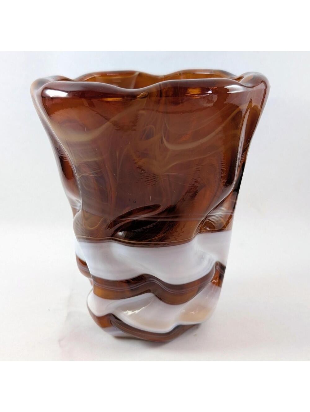 73. Imperial Glass Chocolate Caramel Slag Wavy Glass Vase